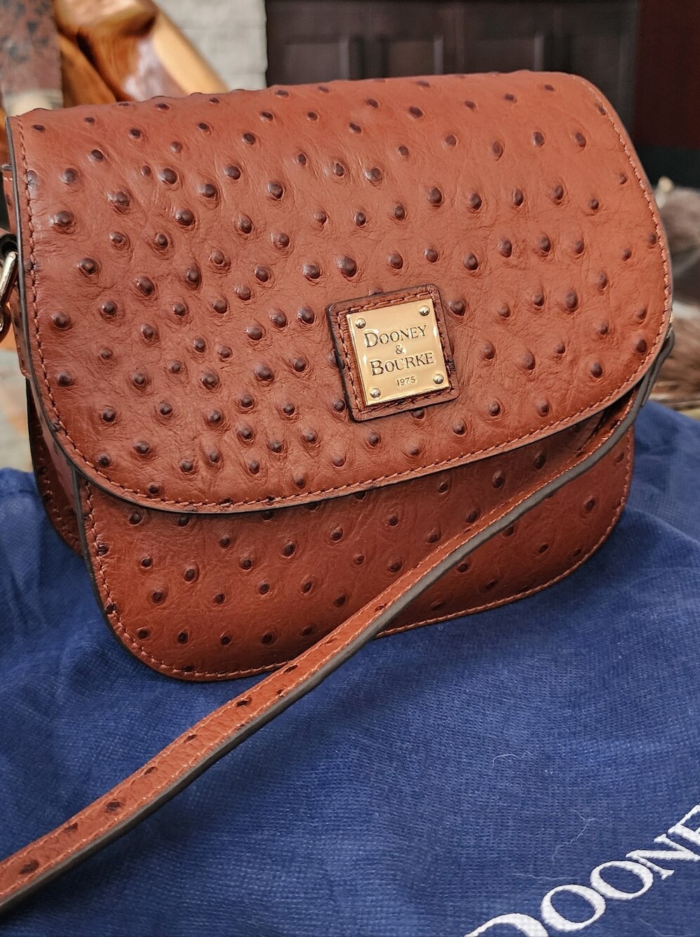 Dooney & Bourke Brown Ostrich-Texture Crossbody Bag
